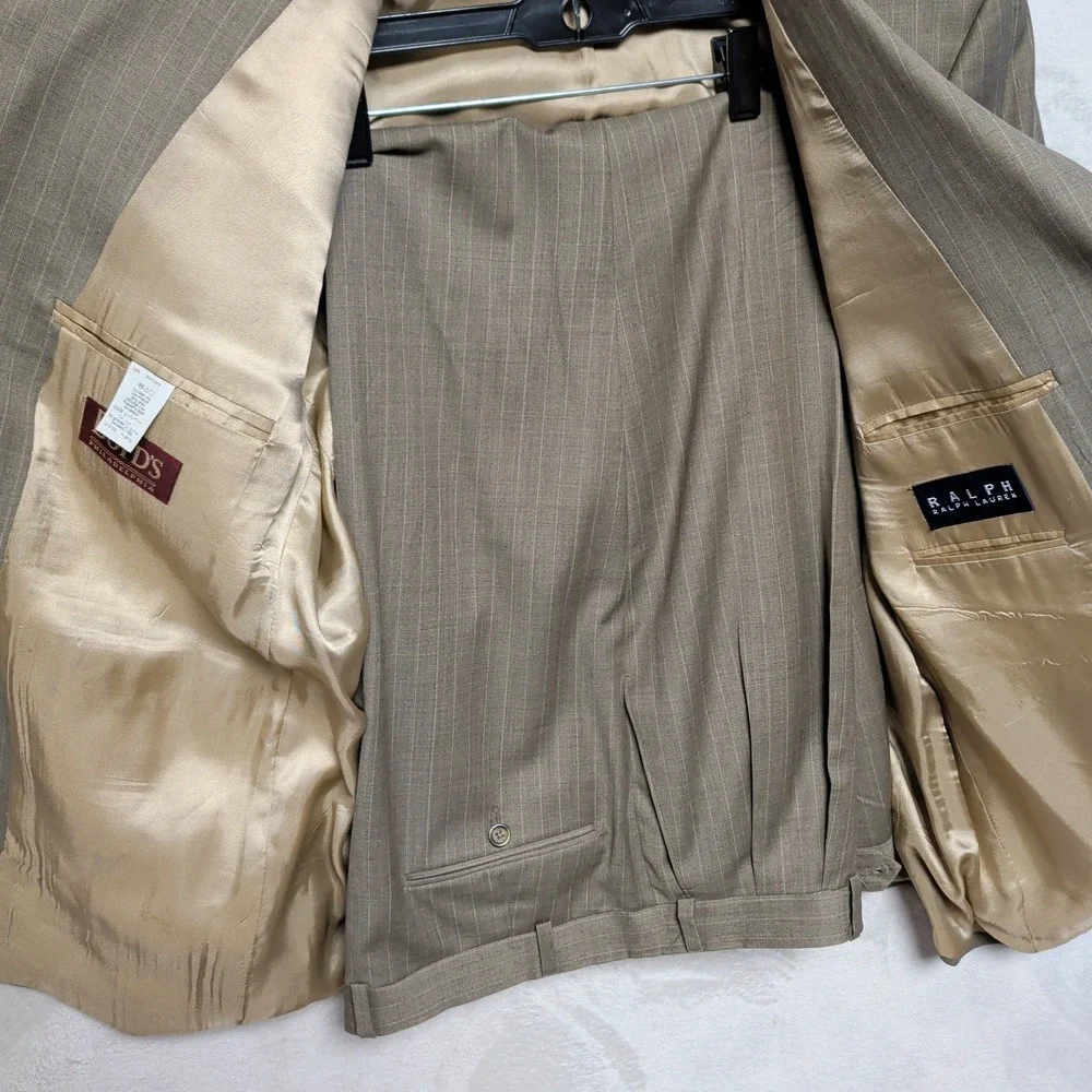 Vintage Ralph Lauren Mens 2pc Pinstripe Suit 42R 38x28 Tan 3 Button Union Canada